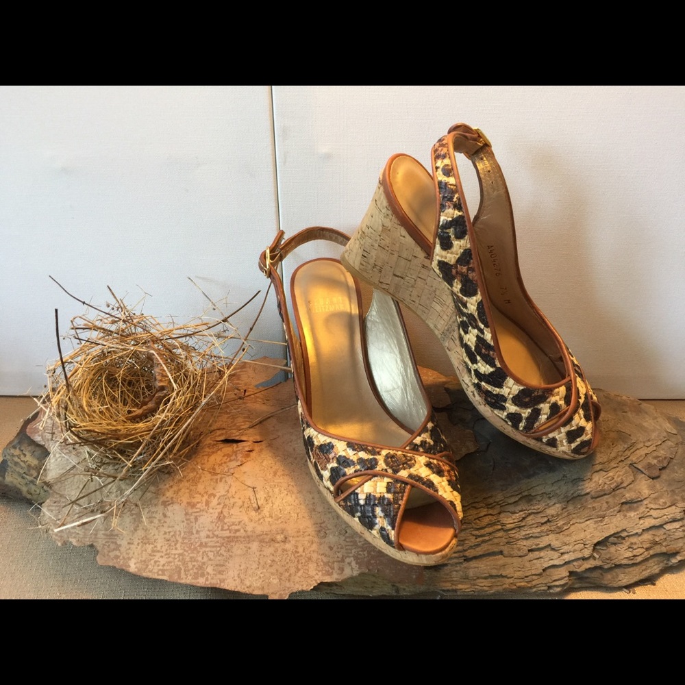 Stuart Weitzman Animal Print Wedge Sandals 7.5 - Picture 2 of 11
